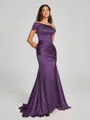 Sheath/Column Off-the-Shoulder Sweep/Brush Train Sleeveless Silk like Satin Bridesmaid Dress