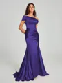 Sheath/Column Off-the-Shoulder Sweep/Brush Train Sleeveless Silk like Satin Bridesmaid Dress