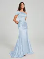 Sheath/Column Off-the-Shoulder Sweep/Brush Train Sleeveless Silk like Satin Bridesmaid Dress