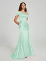 Sheath/Column Off-the-Shoulder Sweep/Brush Train Sleeveless Silk like Satin Bridesmaid Dress