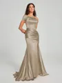 Sheath/Column Off-the-Shoulder Sweep/Brush Train Sleeveless Silk like Satin Bridesmaid Dress