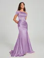 Sheath/Column Off-the-Shoulder Sweep/Brush Train Sleeveless Silk like Satin Bridesmaid Dress