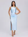 Sheath Halter Pleated Ankle-Length Silk Like Satin Bridesmaid Dress