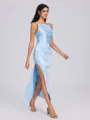 Sheath Halter Pleated Ankle-Length Silk Like Satin Bridesmaid Dress