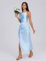 Sheath Halter Pleated Ankle-Length Silk Like Satin Bridesmaid Dress