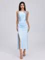 Sheath Halter Pleated Ankle-Length Silk Like Satin Bridesmaid Dress