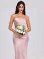 Sheath One-Shoulder Pleated Tea-Length Silk Like Satin Bridesmaid Dress