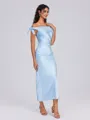 Sheath Off-the-Shoulder Bow Ankle-Length Silk Like Satin Bridesmaid Dress