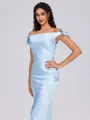 Sheath Off-the-Shoulder Bow Ankle-Length Silk Like Satin Bridesmaid Dress