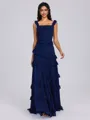A-line Square Cascading Ruffles Floor-Length Bridesmaid Dress
