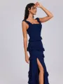 A-line Square Cascading Ruffles Floor-Length Bridesmaid Dress