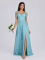 A-line Straps Pleated Floor-Length Chiffon Bridesmaid Dress