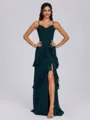 A-line V-neck Cascading Ruffles Floor-Length Chiffon Bridesmaid Dress
