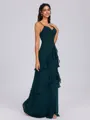 A-line V-neck Cascading Ruffles Floor-Length Chiffon Bridesmaid Dress