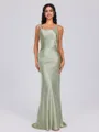 Sheath Scoop Floor-Length Silk Like Satin Bridesmaid Dress
