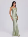 Sheath Scoop Floor-Length Silk Like Satin Bridesmaid Dress