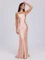 Sheath Scoop Floor-Length Silk Like Satin Bridesmaid Dress