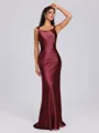 Sheath Scoop Floor-Length Silk Like Satin Bridesmaid Dress