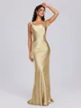 Sheath Scoop Floor-Length Silk Like Satin Bridesmaid Dress