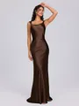 Sheath Scoop Floor-Length Silk Like Satin Bridesmaid Dress