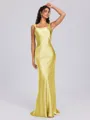 Sheath Scoop Floor-Length Silk Like Satin Bridesmaid Dress