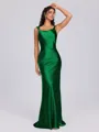 Sheath Scoop Floor-Length Silk Like Satin Bridesmaid Dress