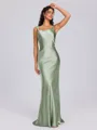Sheath Scoop Floor-Length Silk Like Satin Bridesmaid Dress