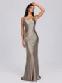 Sheath Scoop Floor-Length Silk Like Satin Bridesmaid Dress