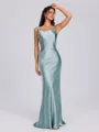 Sheath Scoop Floor-Length Silk Like Satin Bridesmaid Dress