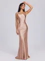 Sheath Scoop Floor-Length Silk Like Satin Bridesmaid Dress