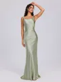 Sheath Scoop Floor-Length Silk Like Satin Bridesmaid Dress