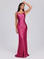Sheath Scoop Floor-Length Silk Like Satin Bridesmaid Dress