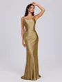 Sheath Scoop Floor-Length Silk Like Satin Bridesmaid Dress