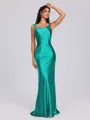 Sheath Scoop Floor-Length Silk Like Satin Bridesmaid Dress