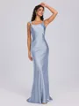 Sheath Scoop Floor-Length Silk Like Satin Bridesmaid Dress