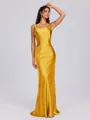 Sheath Scoop Floor-Length Silk Like Satin Bridesmaid Dress