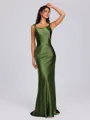 Sheath Scoop Floor-Length Silk Like Satin Bridesmaid Dress