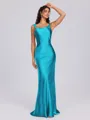 Sheath Scoop Floor-Length Silk Like Satin Bridesmaid Dress