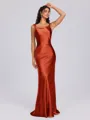 Sheath Scoop Floor-Length Silk Like Satin Bridesmaid Dress