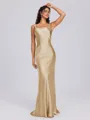 Sheath Scoop Floor-Length Silk Like Satin Bridesmaid Dress