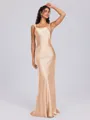 Sheath Scoop Floor-Length Silk Like Satin Bridesmaid Dress