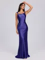 Sheath Scoop Floor-Length Silk Like Satin Bridesmaid Dress