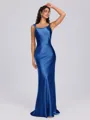 Sheath Scoop Floor-Length Silk Like Satin Bridesmaid Dress
