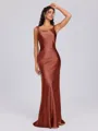 Sheath Scoop Floor-Length Silk Like Satin Bridesmaid Dress