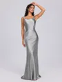 Sheath Scoop Floor-Length Silk Like Satin Bridesmaid Dress