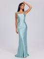 Sheath Scoop Floor-Length Silk Like Satin Bridesmaid Dress