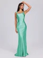 Sheath Scoop Floor-Length Silk Like Satin Bridesmaid Dress