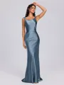 Sheath Scoop Floor-Length Silk Like Satin Bridesmaid Dress