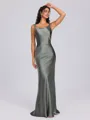 Sheath Scoop Floor-Length Silk Like Satin Bridesmaid Dress