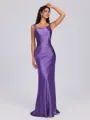 Sheath Scoop Floor-Length Silk Like Satin Bridesmaid Dress